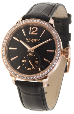 Haurex Ladies FH341DNH Grand Class Crystal Bezel Textured Black Dial Watch